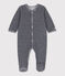 Babies' Pinstriped Velour Sleepsuit SMOKING blue/MARSHMALLOW white