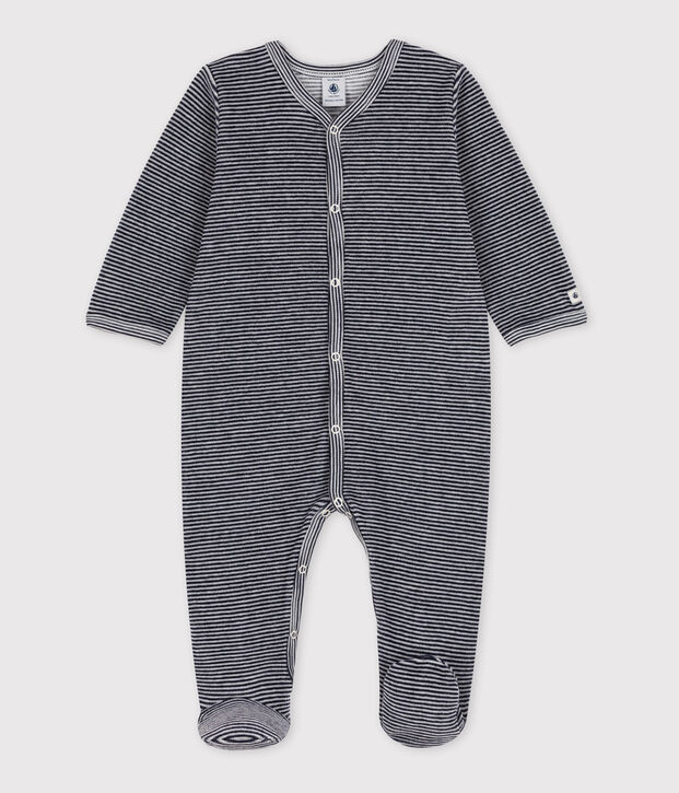 Babies' Pinstriped Velour Sleepsuit blue/white