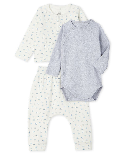 Unisex Baby's Tube Knit Clothing - 3-Piece Set MARSHMALLOW white/TOUDOU blue/MULTICO