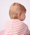 Babies' long-sleeved stripy cotton T-shirt. pink/ecru