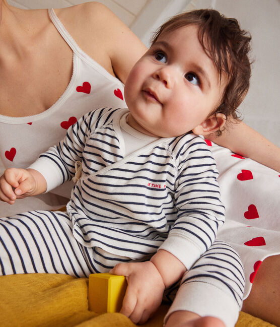 Babies' Cotton Striped Outfit - 2-Piece Set MARSHMALLOW white/SMOKING blue