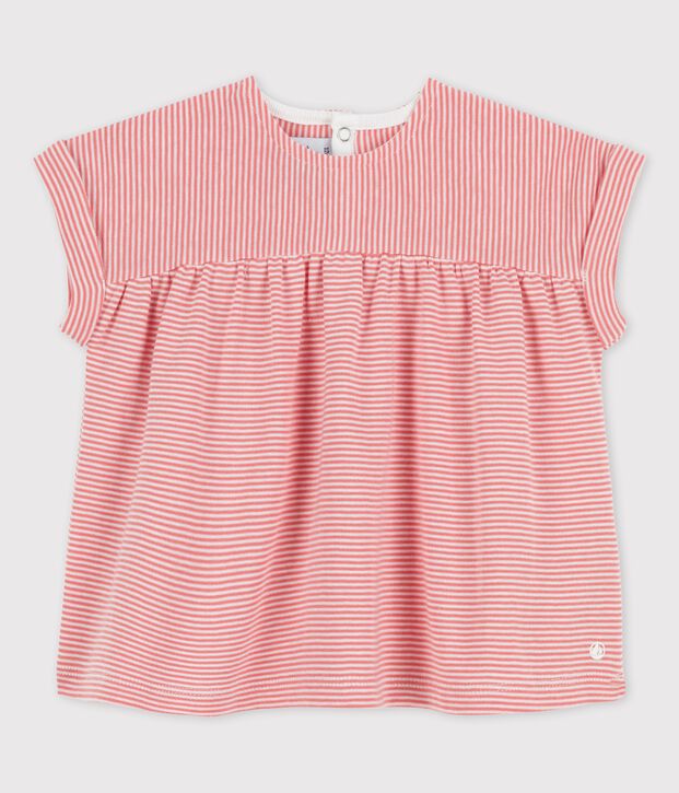 Babies' Organic Cotton Short-Sleeved Blouse pink/white