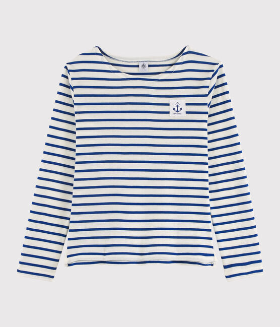 Women's lightweight "Heart" Breton dress. MARSHMALLOW white/SURF blue