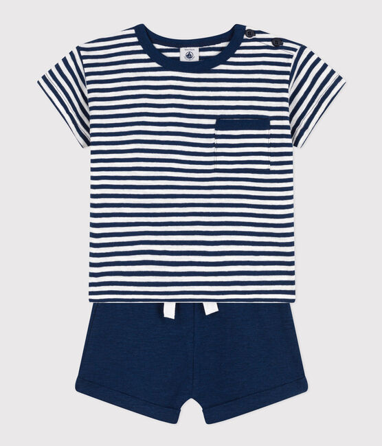 Babies' Slub Jersey and Cotton Outfit Set MEDIEVAL blue/MARSHMALLOW white