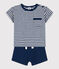 Babies' Slub Jersey and Cotton Outfit Set MEDIEVAL blue/MARSHMALLOW white
