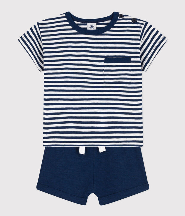 Babies' Slub Jersey and Cotton Outfit Set blue/white