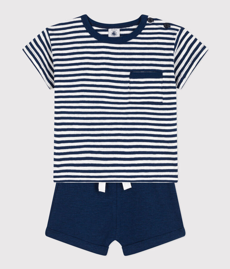 Babies' Slub Jersey and Cotton Outfit Set blue/white