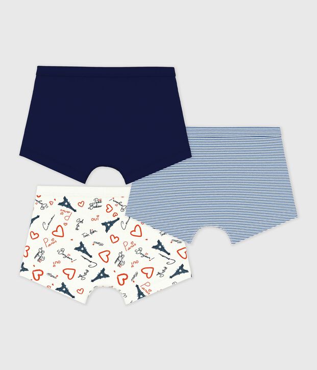 Pack of children's Paris-print cotton boxers with covered waistbands multicolor