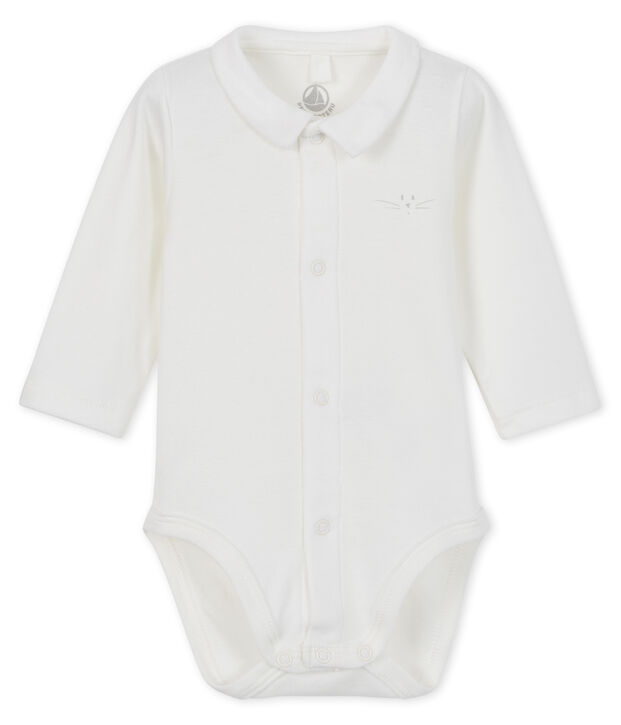 Baby boys' long-sleeved bodysuit with collar white
