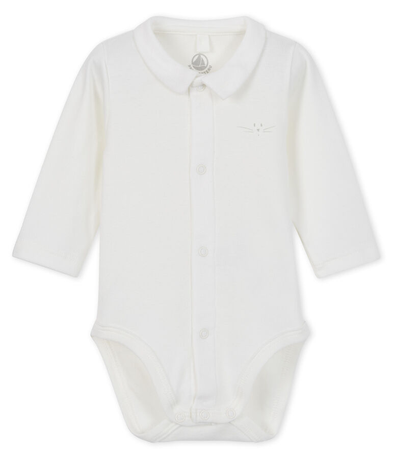 Baby boys' long-sleeved bodysuit with collar white