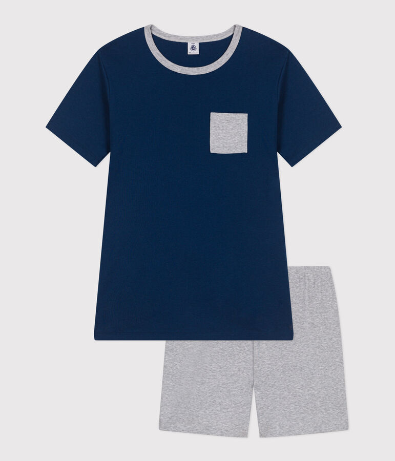 Children's short pyjamas in plain cotton blue/grey