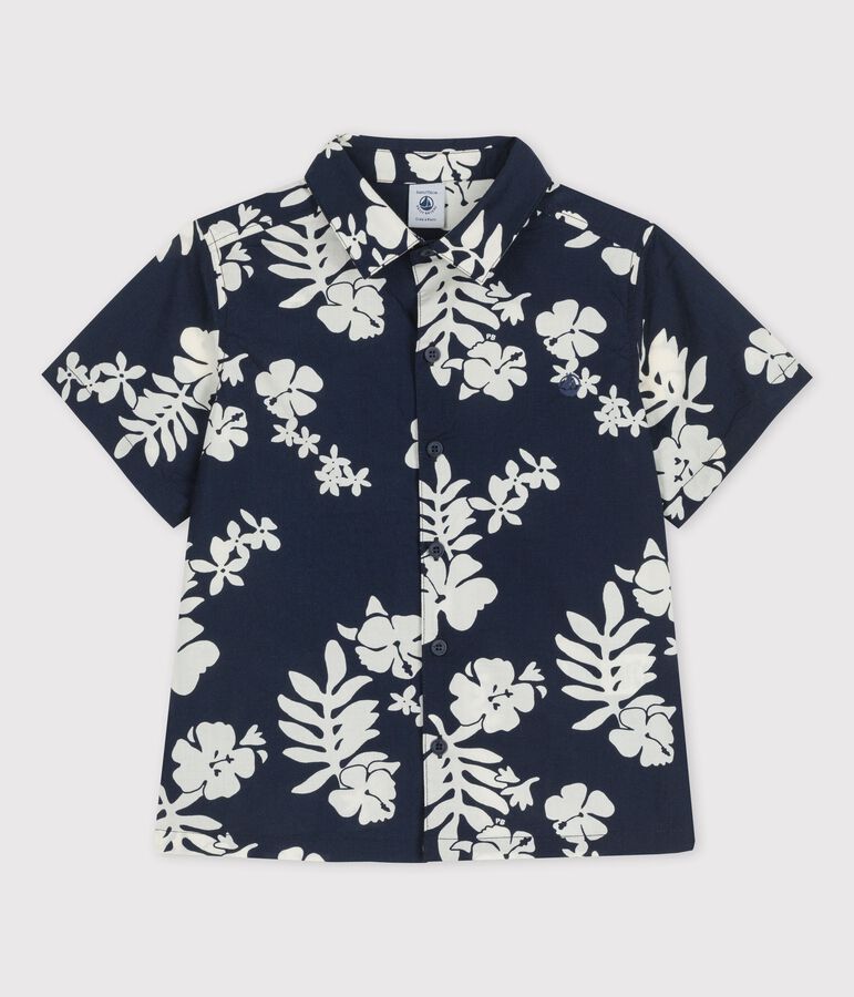 Boys' Short-Sleeved Poplin Shirt blue/white