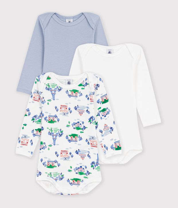 Pack of long-sleeved Paris print cotton bodies for babies multicolor