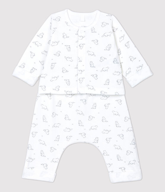 Babies' Marmot Patterned Organic Cotton Clothing - 2-Pack MARSHMALLOW white/GRIS grey