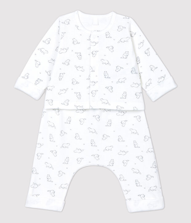 Babies' Marmot Patterned Organic Cotton Clothing - 2-Pack white/grey