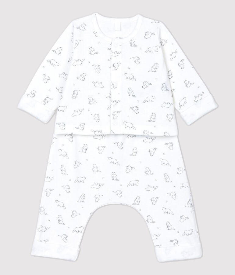 Babies' Marmot Patterned Organic Cotton Clothing - 2-Pack white/grey