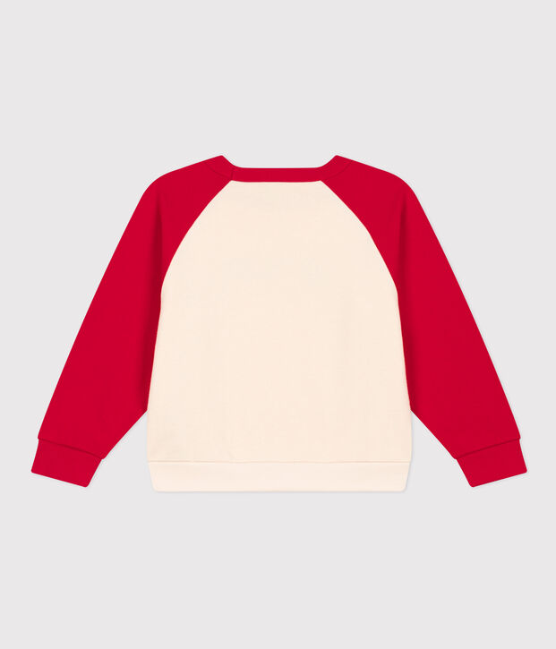 Boys' fleece sweatshirt Ecru/red