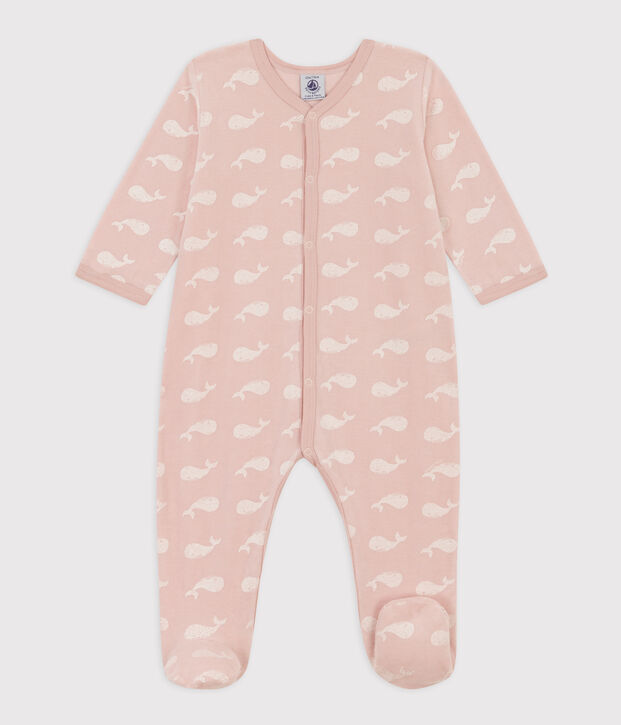 Velour Pink Whale Sleepsuit pink/white