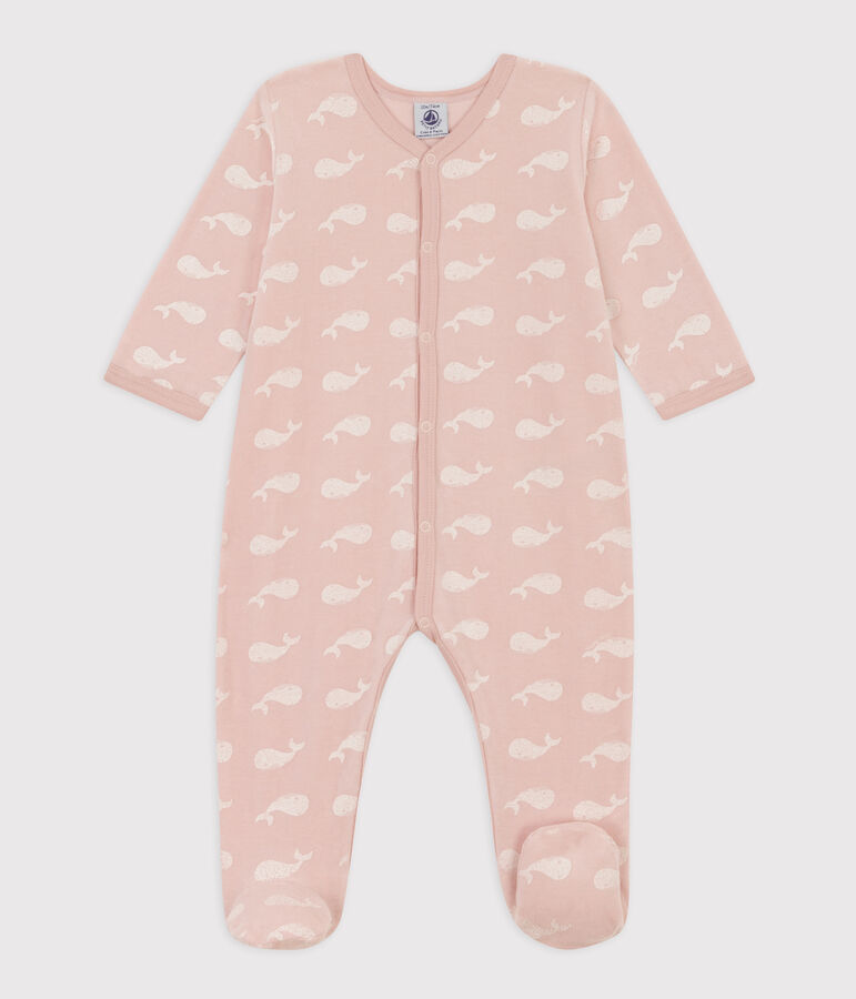 Velour Pink Whale Sleepsuit pink/white