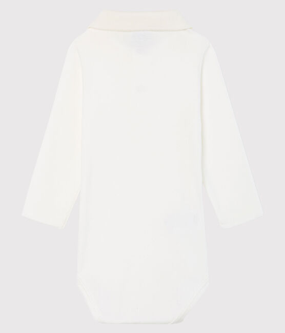 Baby Boys' Long-Sleeved Polo Shirt with Collar MARSHMALLOW white