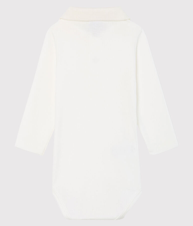 Baby Boys' Long-Sleeved Polo Shirt with Collar MARSHMALLOW white