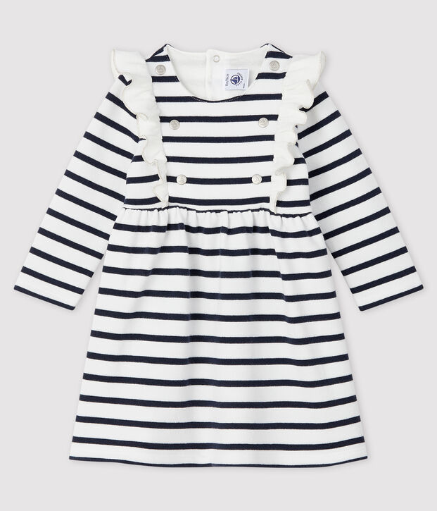 Baby girl's long-sleeved dress white/blue
