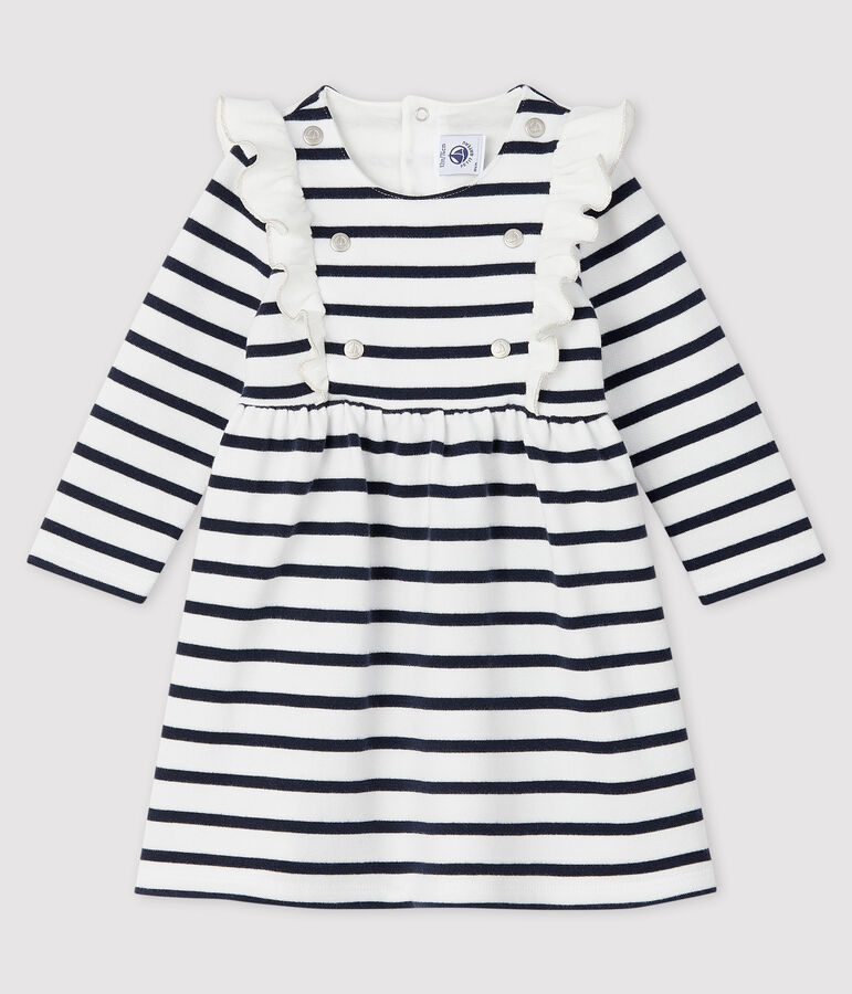Baby girl's long-sleeved dress white/blue