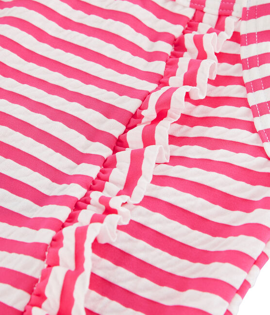 Stripy one-piece swimsuit with ruffle details. GEISHA pink/MARSHMALLOW white