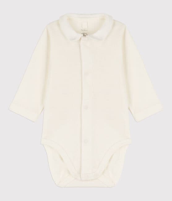 Babies' Cotton Bodysuit with Collar MARSHMALLOW white