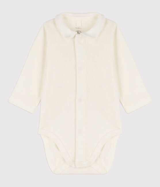Babies' Cotton Bodysuit with Collar MARSHMALLOW white