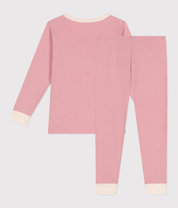 Children's long-sleeved plain cotton pyjamas pink