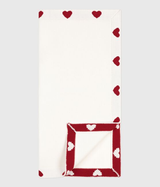 Newborn babies' cotton blanket MARSHMALLOW white/TERKUIT red