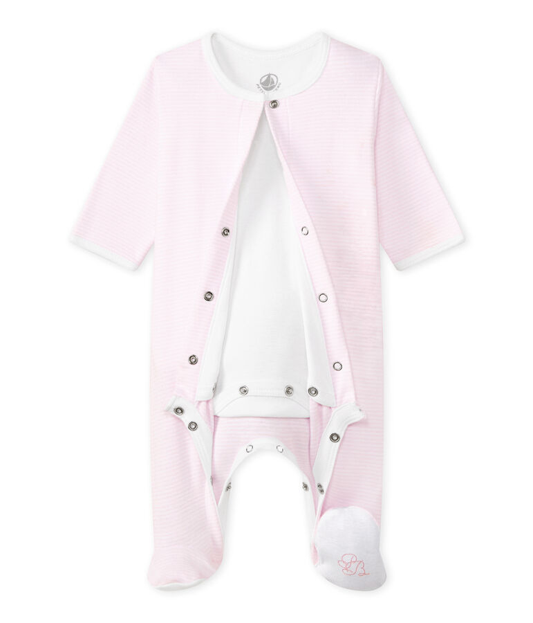 Unisex baby bodyjama VIENNE pink/ECUME white