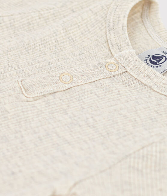 Babies' Short-Sleeved Cotton Bodysuit With Henley Neck MONTELIMAR CHINE beige
