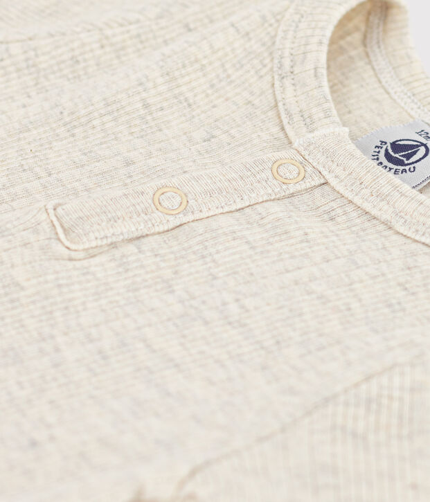 Babies' Short-Sleeved Cotton Bodysuit With Henley Neck MONTELIMAR CHINE