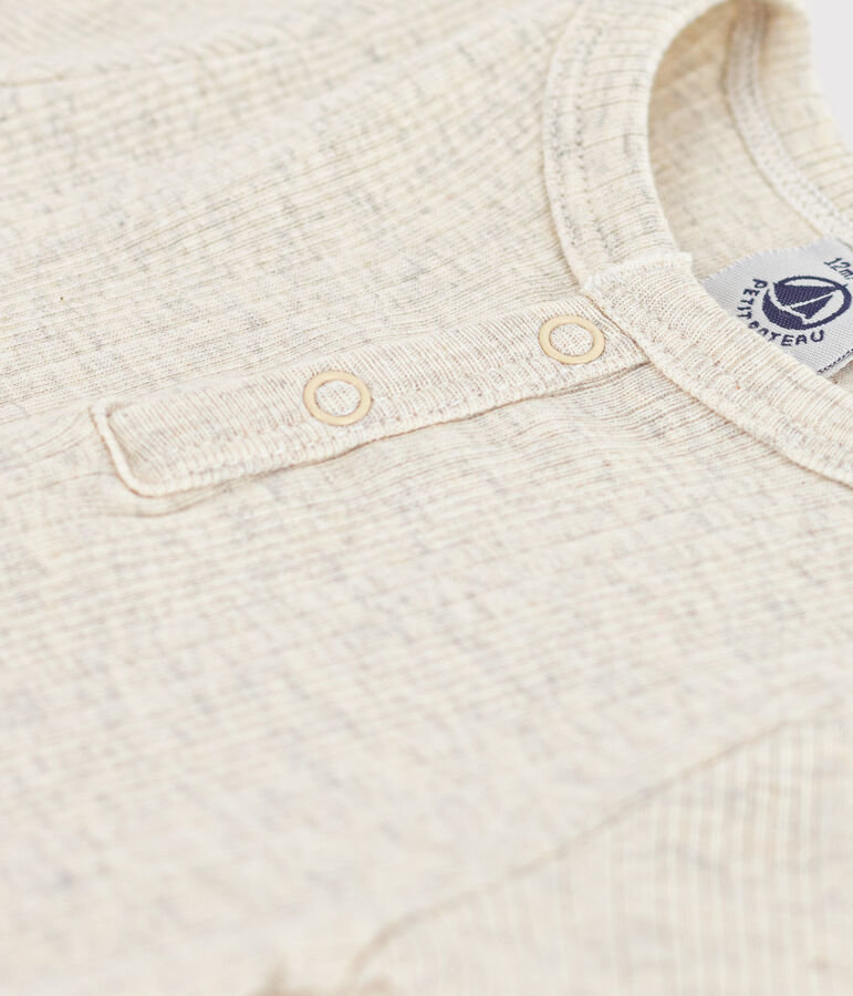 Babies' Short-Sleeved Cotton Bodysuit With Henley Neck beige