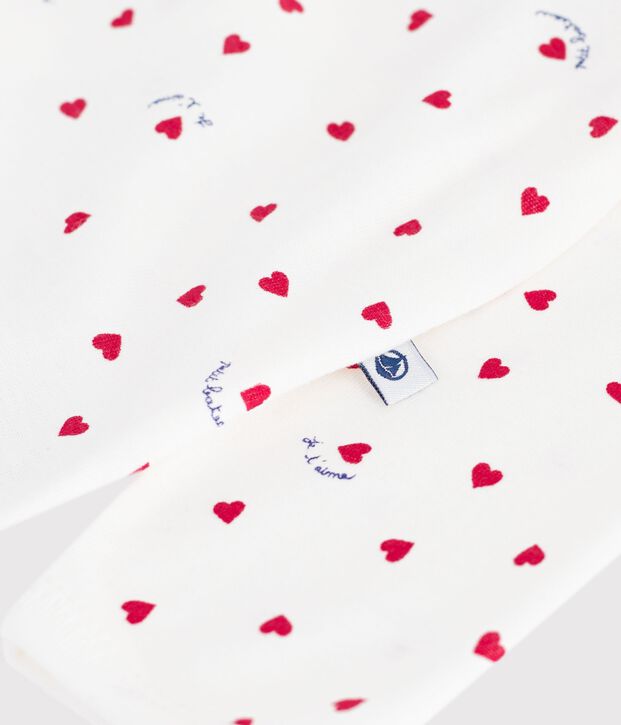 Babies' cotton pyjama suit printed with little hearts white/multicolor