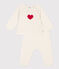 Babies' Wool/Cotton Heart Patterned Knit 2-Piece Outfit MARSHMALLOW red/CORRIDA white
