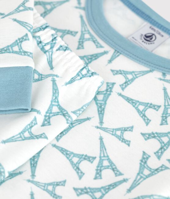 Children's very snug fitting Eiffel Tower print cotton pyjamas MARSHMALLOW /MIMI /MULTICO