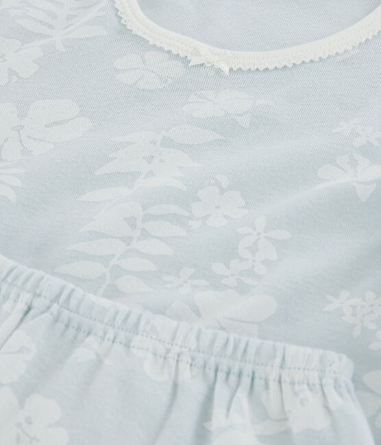 Girls' Blue Hawaiian Cotton Short Pyjamas PLEINAIR /MARSHMALLOW