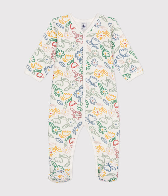 Babies' floral pattern velour pyjamas MARSHMALLOW white/MULTICO white
