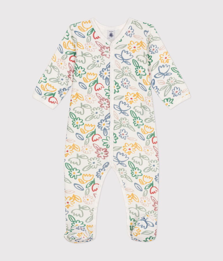Babies' floral pattern velour pyjamas white/multicolor