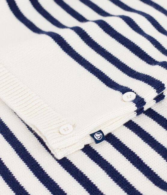 Babies' 2-piece stripy knit Breton top outfit MARSHMALLOW blue/SOIR
