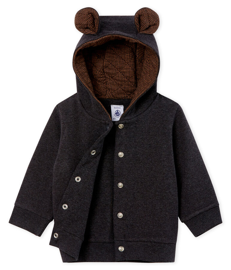 Baby Boys' Hoody in Elastane Rib Knit. grey