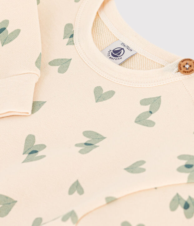 Babies' Patterned Fleece Sweatshirt Ecru/green