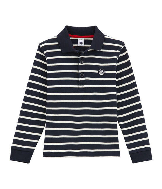 Boy's long sleeved polo shirt SMOKING blue/COQUILLE beige