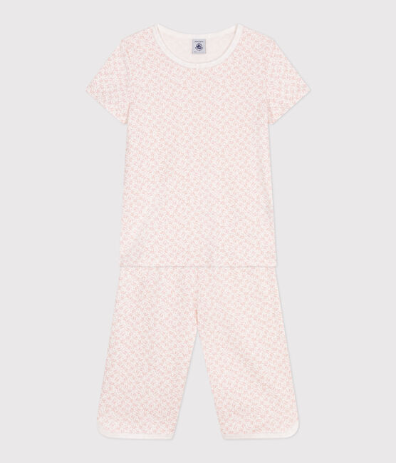 Children's floral print cotton capri pyjamas MARSHMALLOW /PANTY