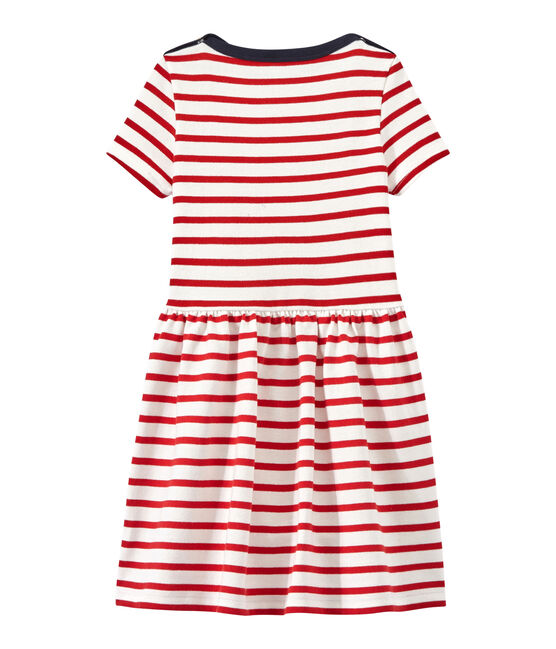 Girl's striped dress MARSHMALLOW white/TERKUIT red