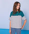 Women's short-sleeved stripy breton top PINEDE green/MARSHMALLOW white/SMOKING