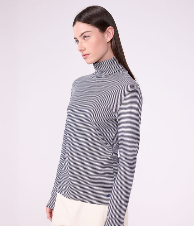 Women's Iconic Cotton Roll Neck T-Shirt blue/white